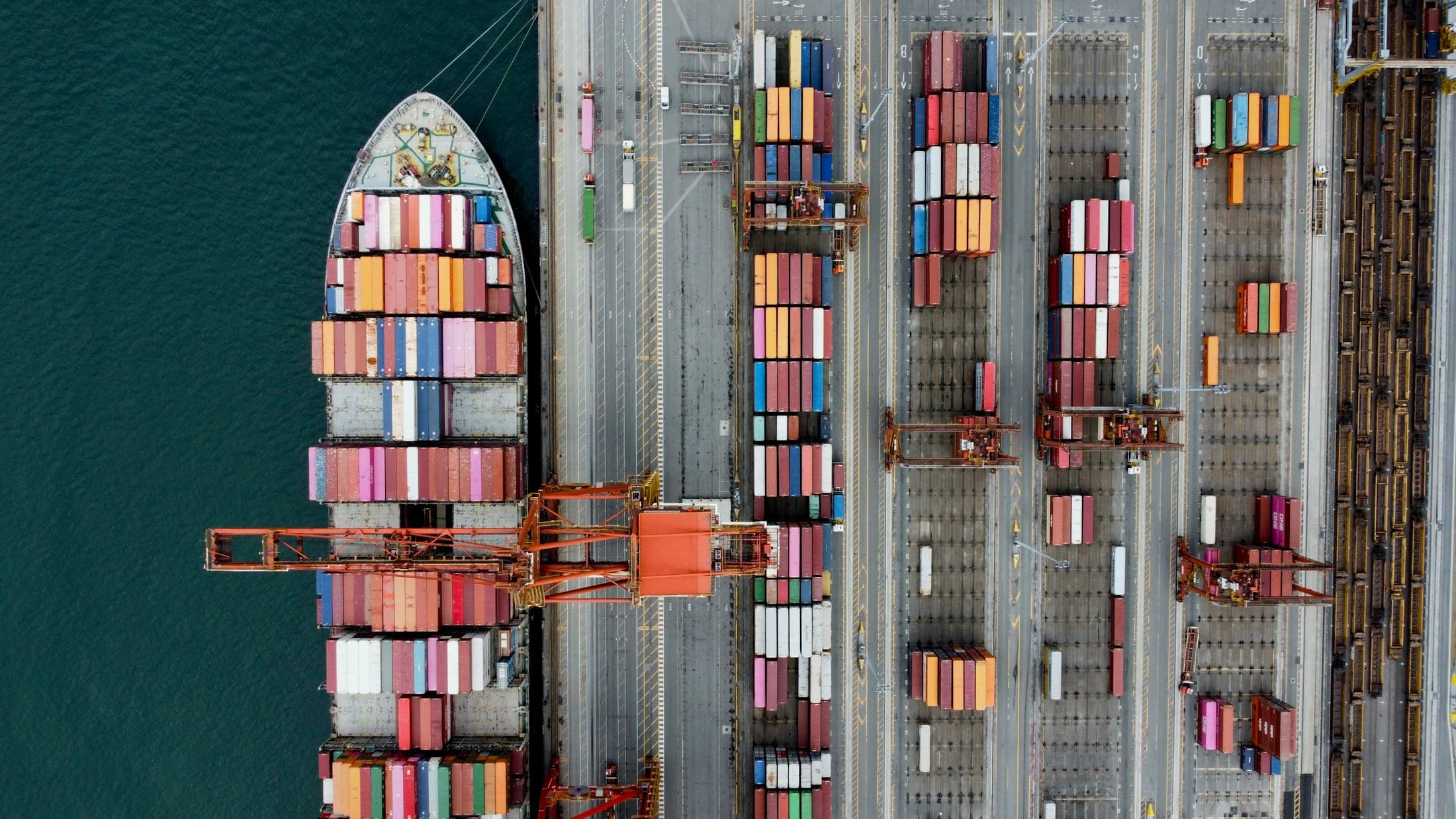 Container port and cargo terminal viewed from above